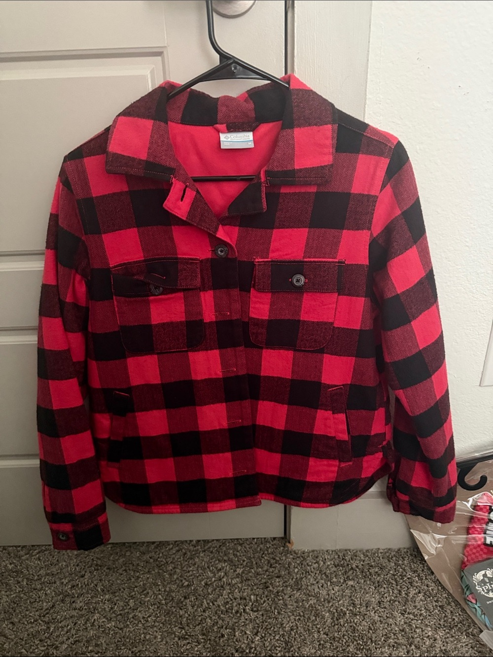 Columbia Red and Black Buffalo Plaid Jean Jacket